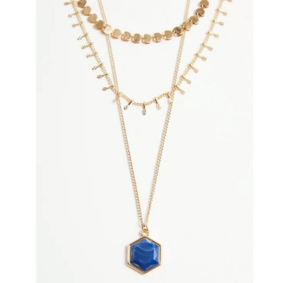 Torrid Gold Toned Layered Necklace & Navy Blue Disk - Picture 3 of 4